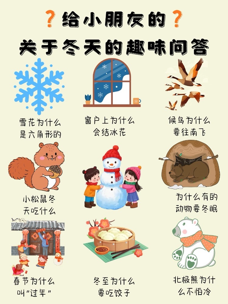 冬天一到，娃的问题就像小雪花一样飘不停❄️整理了5大主题问答，边玩边涨知识带孩子