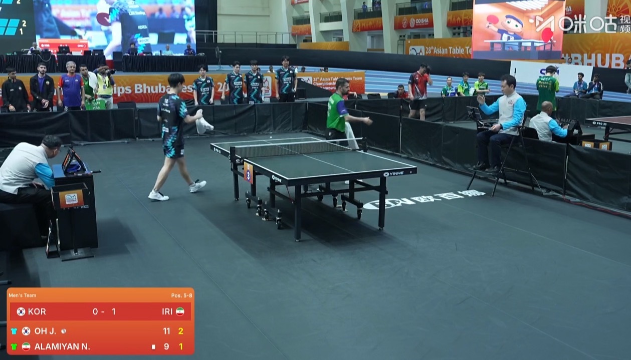 2025亚锦赛团体赛男子团体5-8排名赛韩国1-1伊朗吴晙诚3-1阿拉米扬（8-