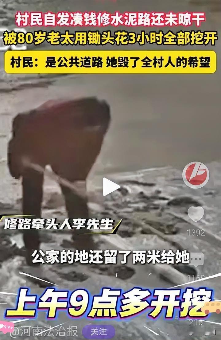 一把锄头挖碎百米新路，她毁了全村人的希望。

湖南八旬老人这波操作，真是把“私怨