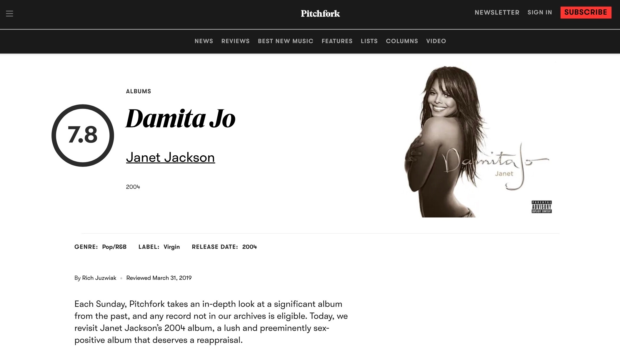 【乐评历史】乐评机构 Pitchfork 为 Janet Jackson 各专辑
