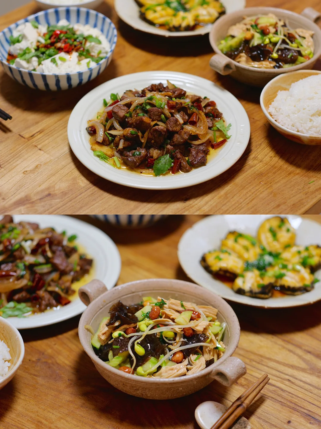 262天｜凉拌老豆腐 洋葱炒牛肉 葱油鲍鱼