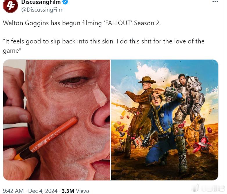 辐射  Walton Goggins已经为辐射电视剧第二季展开拍摄工作 