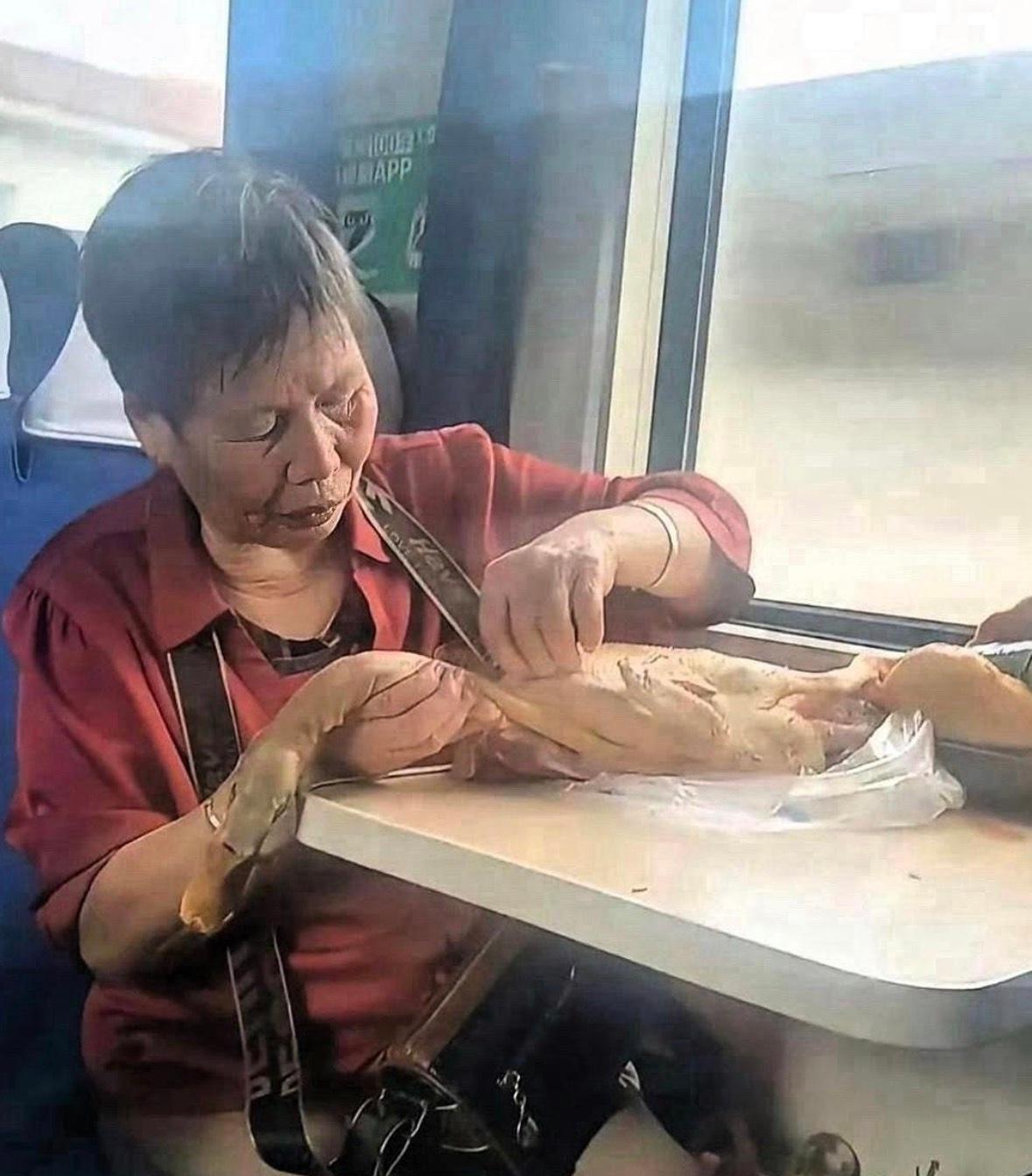 火车上的一幕，把我惊呆了，老太太正在给鸭子拔毛啊！