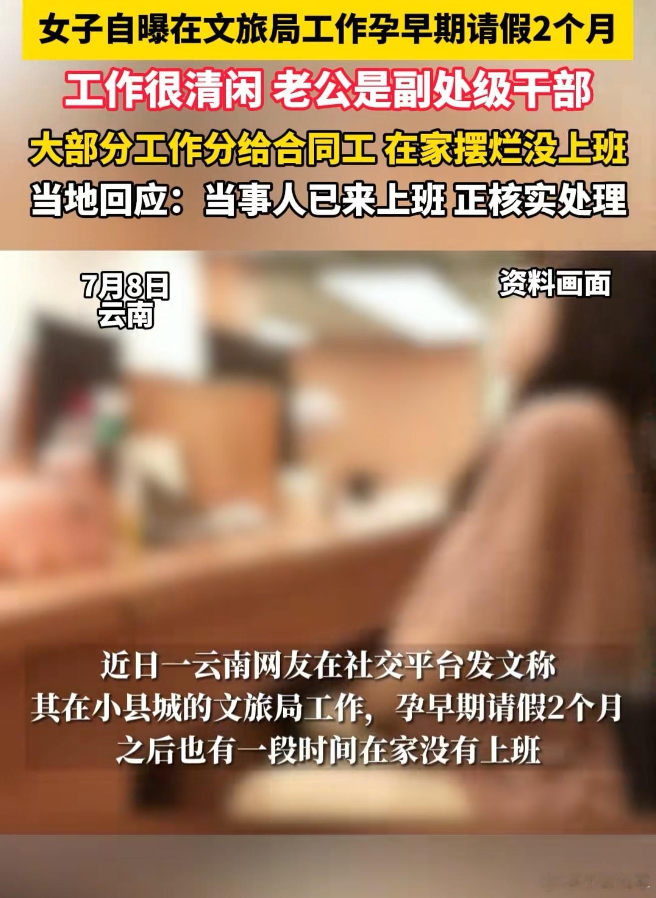 女子自曝怀孕期间摆烂上班丈夫是市副处一时间都不知道说什么好了，把工作分给合同工，