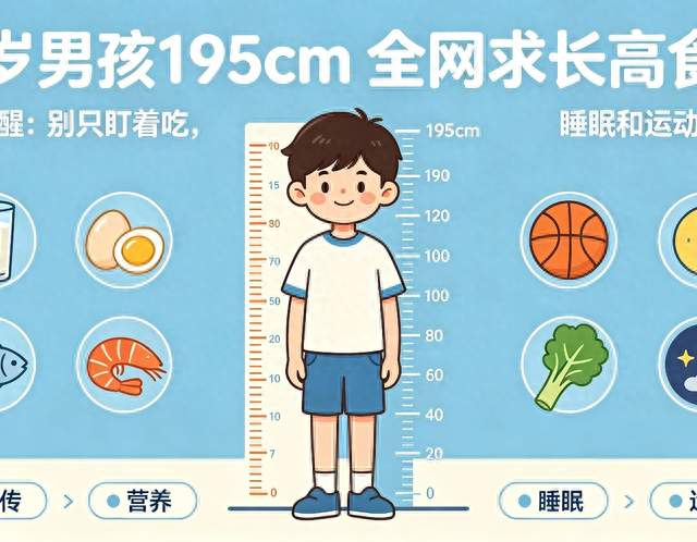 13岁男孩身高195cm，网友纷纷求长高食谱