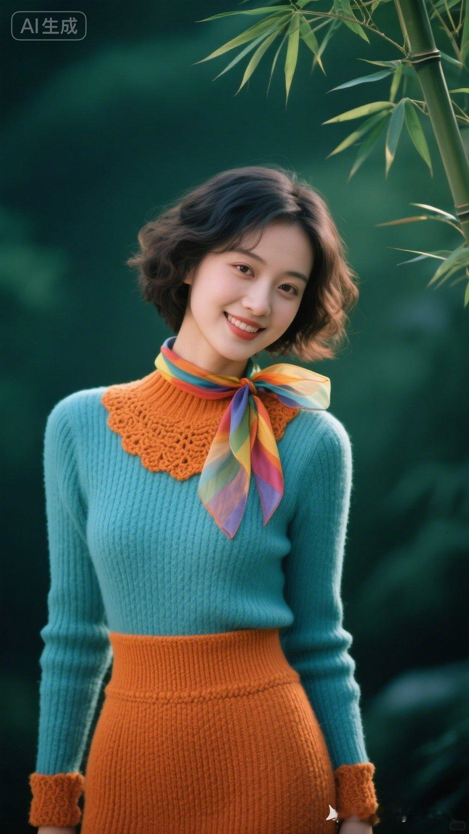 秋日暖阳下，甜美少女与竹林的浪漫邂逅🍂🌿