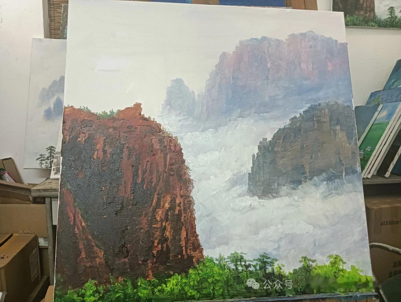 蔡刚再画黄山。🌹灵猿立壁倚晴空，坐看烟涛涌万峰。
云起千山翻雪浪，天开一壑走苍