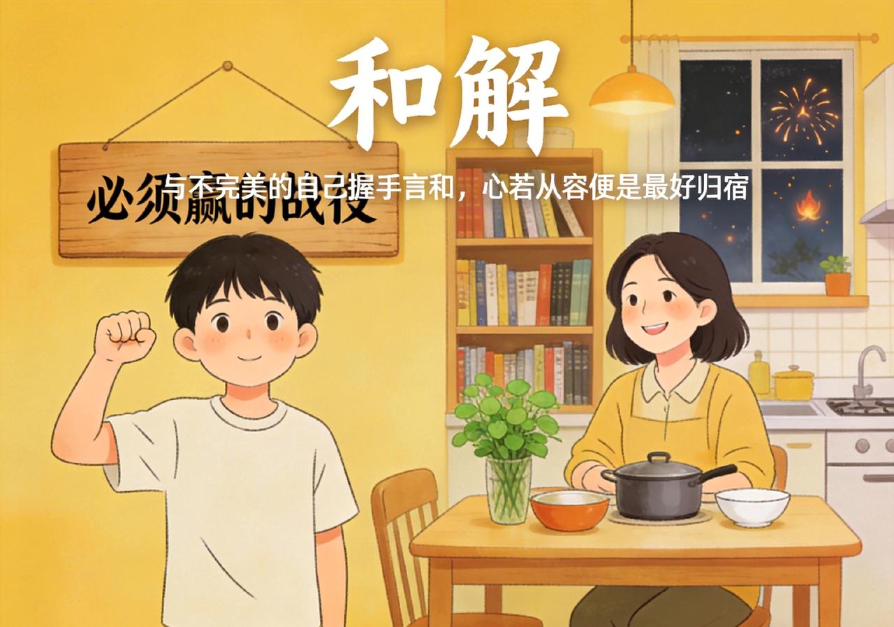 “和解”。
年少时总觉得生活是一场必须要赢的战役，手里攥着“不甘心”，眼里盯着“