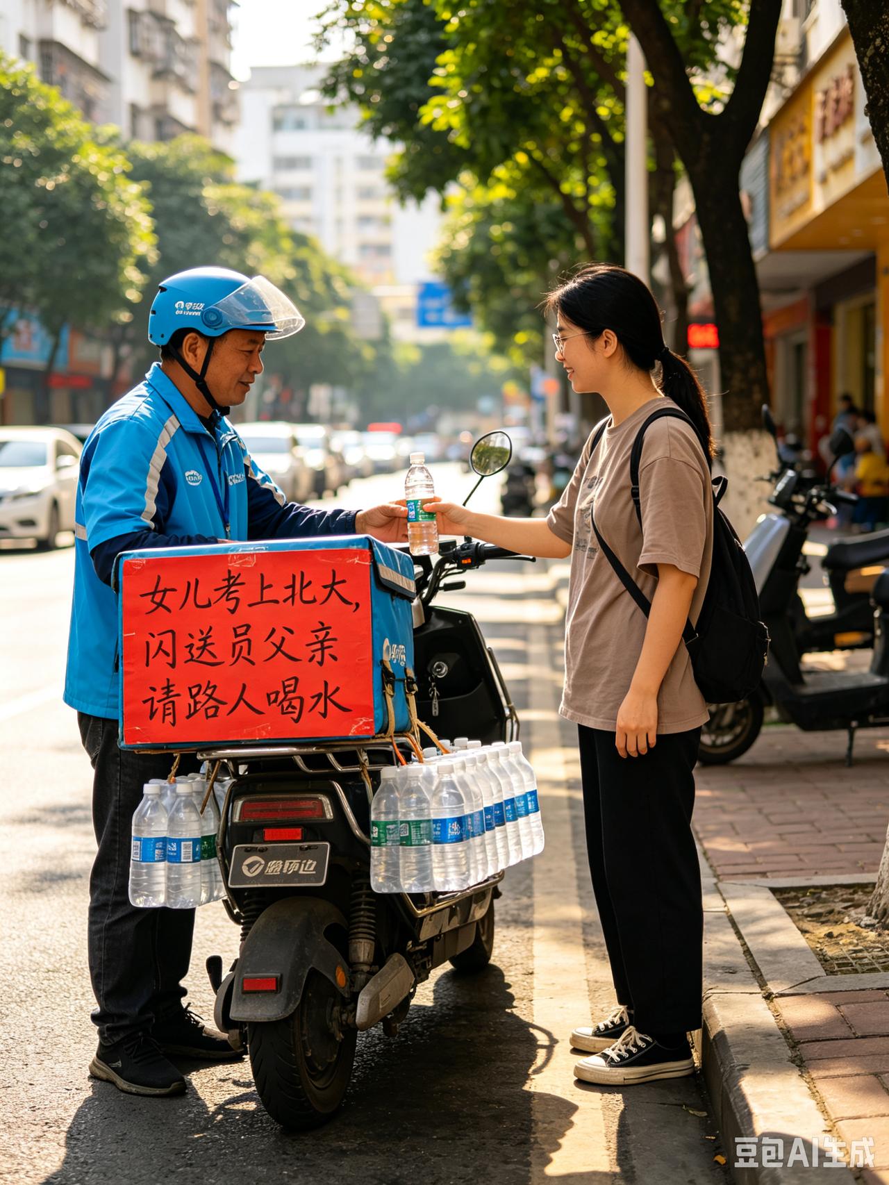 朴素的喜悦！闪送员女儿考上北大，电动车挂满饮料请全城路人沾喜气
 
广西南宁，一
