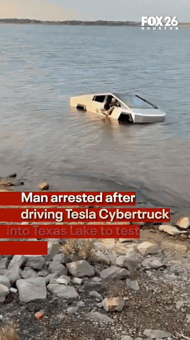 美国人测试特斯拉Cybertruck涉水模式：结果悲剧了！湖底测试”闹剧：得州男