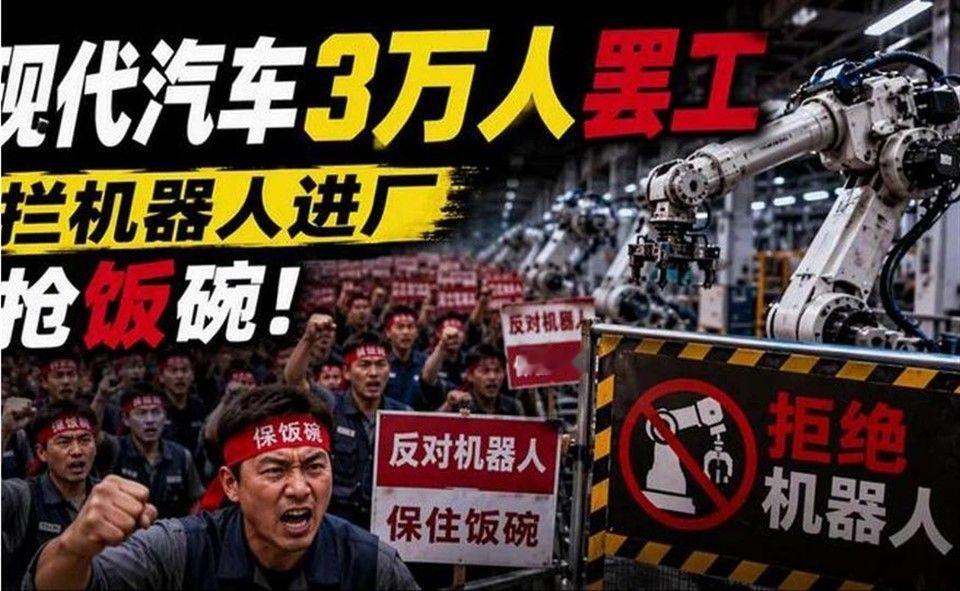现代汽车3万人罢工：不是要钱，是拦机器人进厂抢饭碗