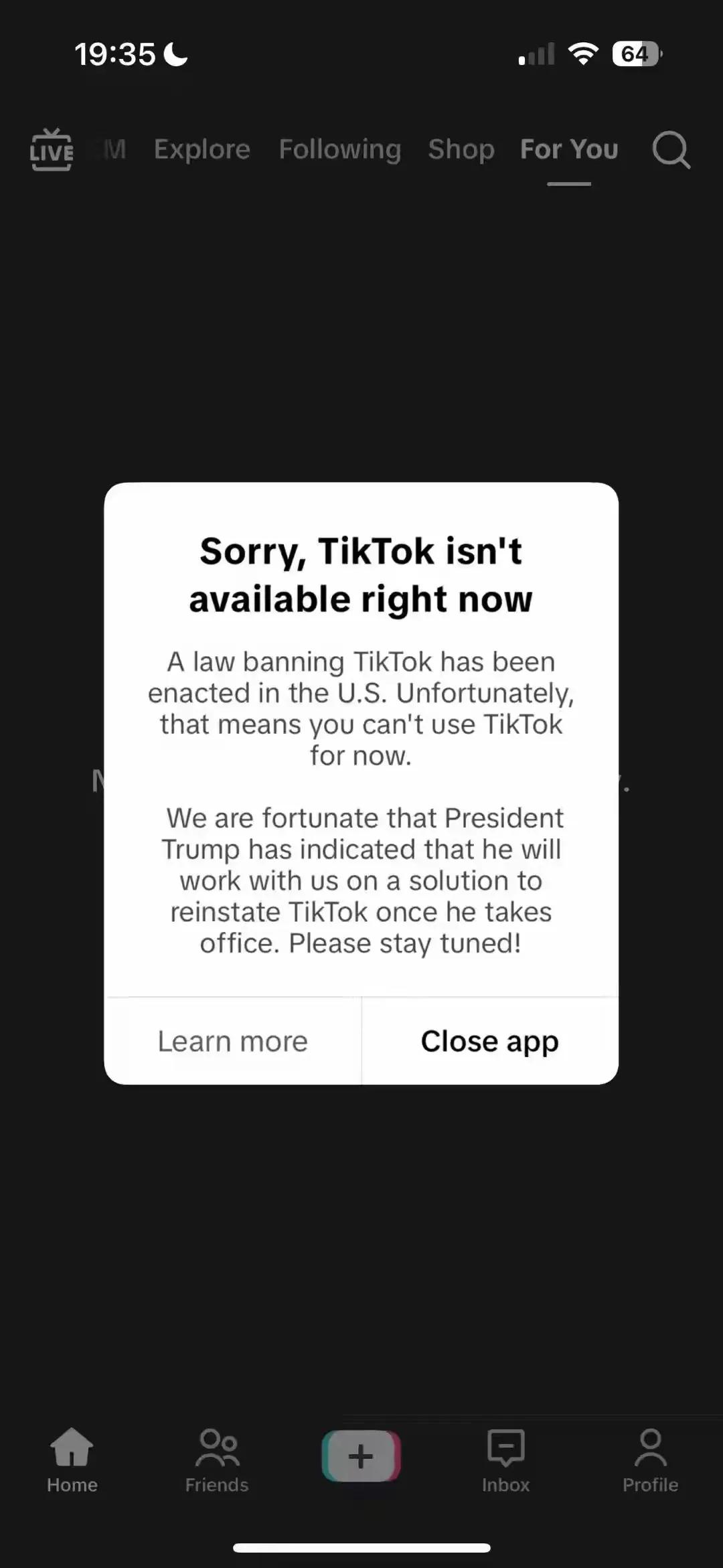 TikTok提示美国用户：特朗普表示上任后将寻找解决方案恢复TikTok的使用，