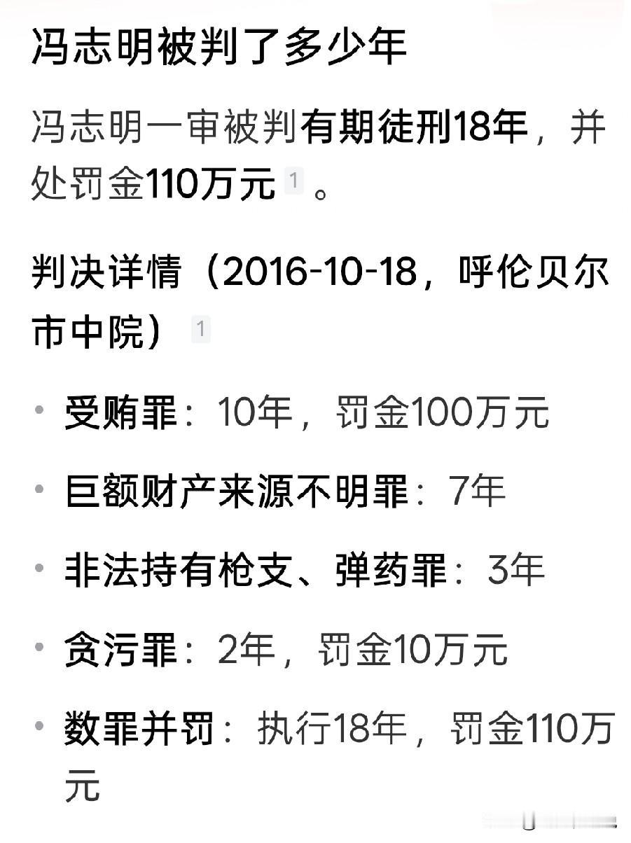 冯志明最后被判刑十八年，并没有被追究冤枉呼格吉勒图的责任
后来虽然呼格吉勒图平反