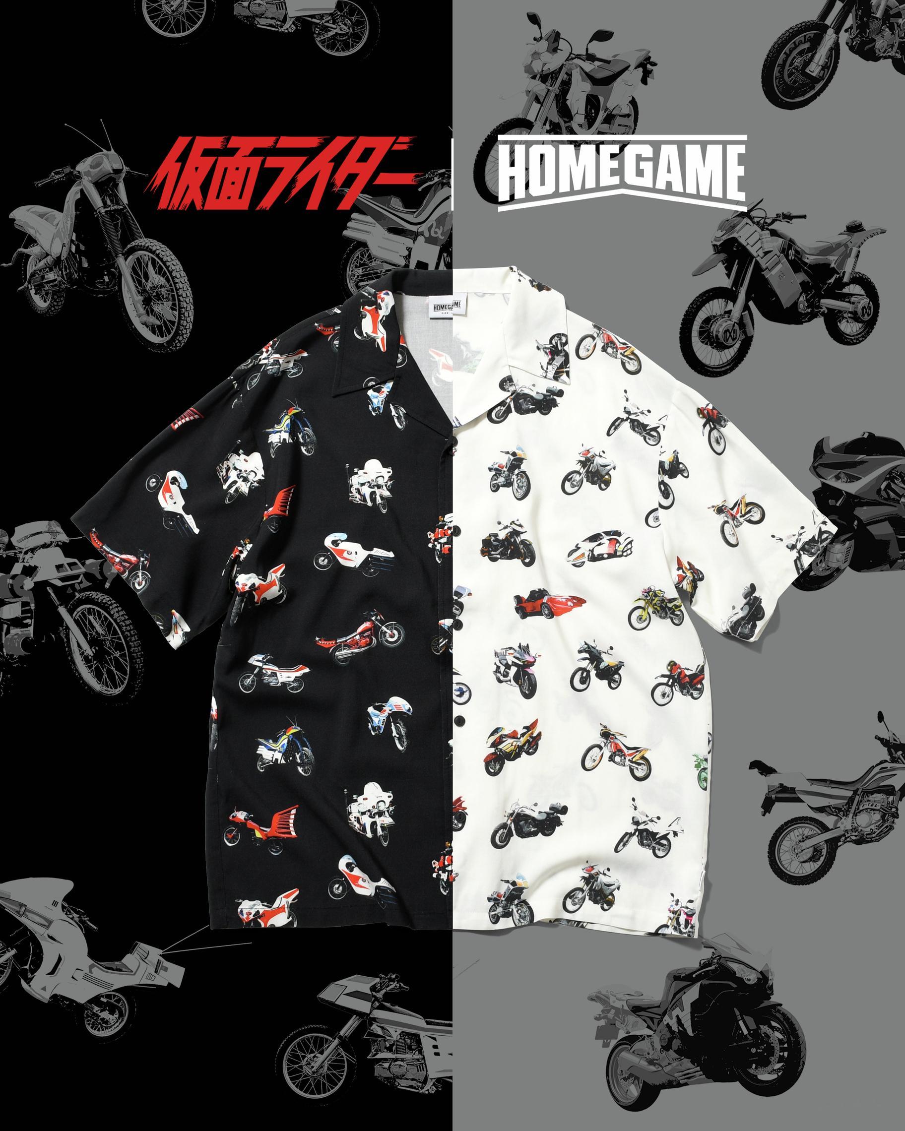 假面骑士 📢『仮面ライダー×HOMEGAME』昭和・平成のバイク総柄シャツ2型