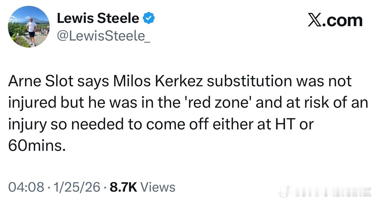 燃尽一号科尔克兹斯洛特：科尔克兹被换下不是因为他受伤了，是因为他体能已经亮红灯了