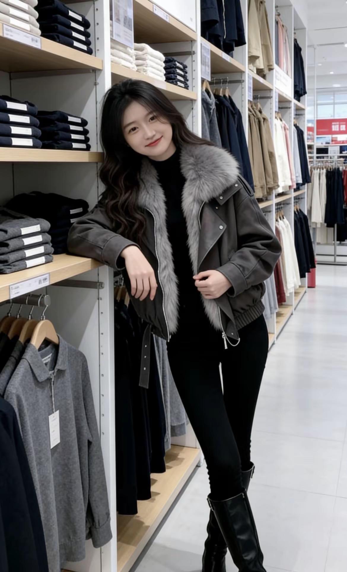 换件外套直接变身拽姐。本来只是随便逛逛，穿上这件外套直接不想脱了，服装店秒变我的