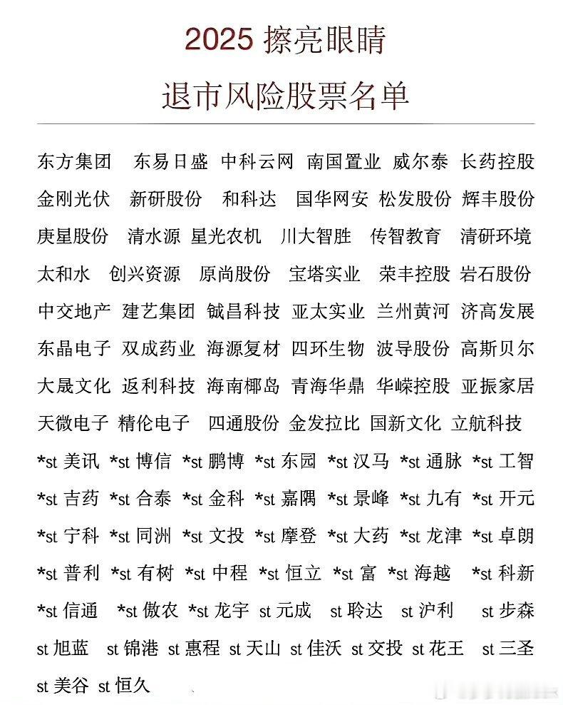 25年有退市风险的股票，注意安全财经股票