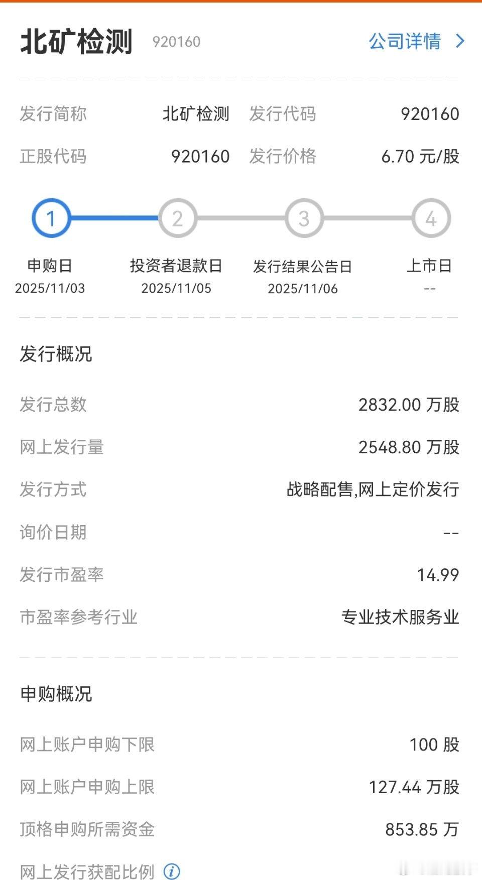 今日打新:北矿检测。坚持打总会有回报的 ​​​