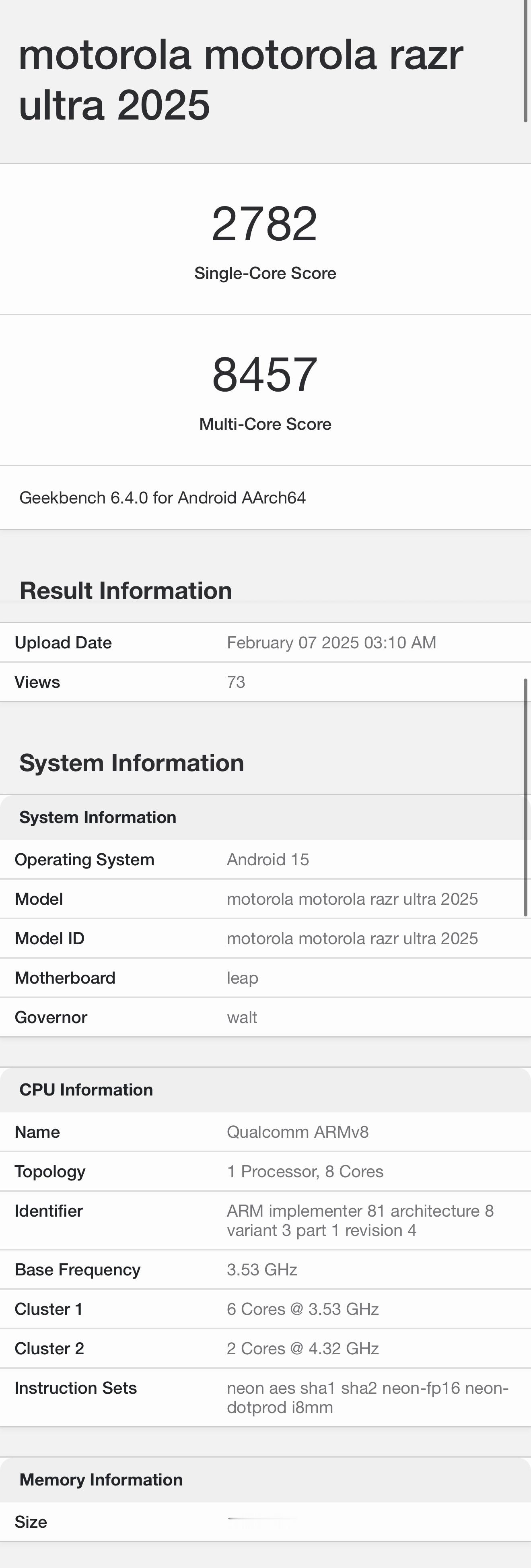 摩托罗拉新款 moto razr Ultra 现身 Geekbench 跑分平台