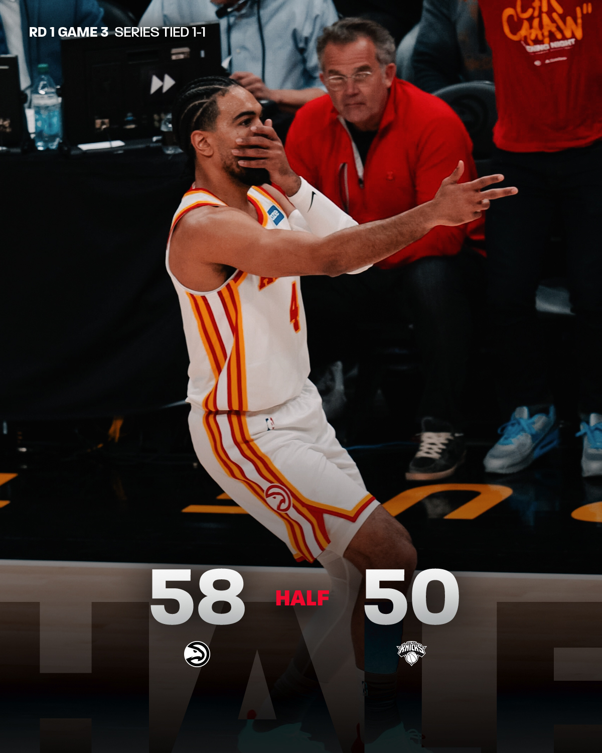 老鹰半场战报的封面人物，给到了创下今年季后赛得分新高的文总。NBA