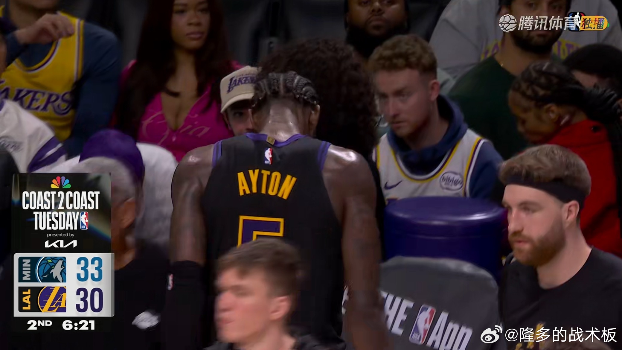 湖人30-33，里夫斯单独带队时间，全队防守挺积极森林狼vs湖人