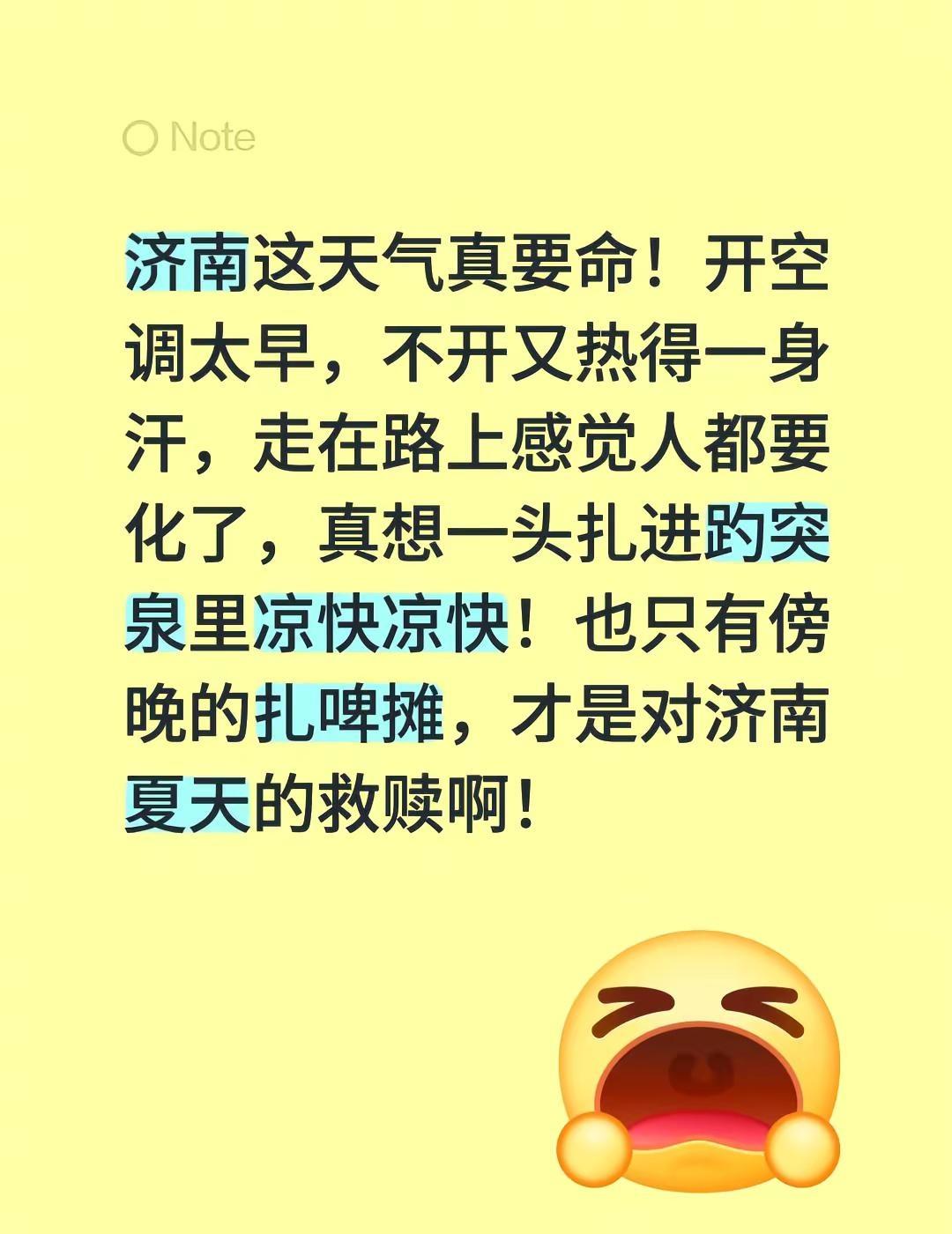 济南这天气真要命！开空调太早，不开又热得一身汗，走在路上感觉人都要化了，真想一头