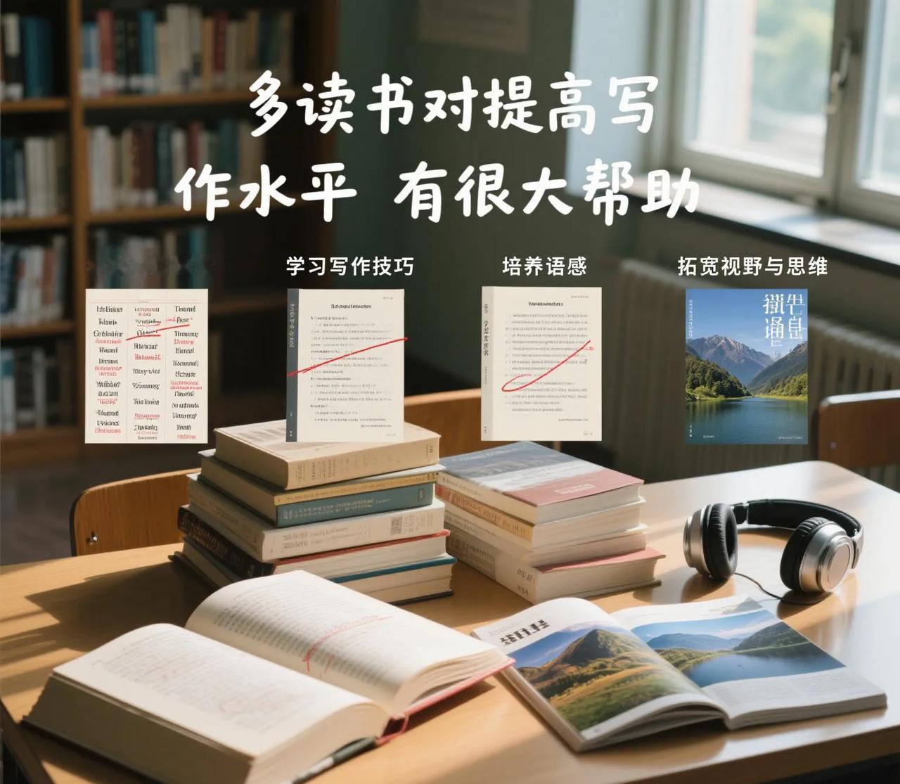 - 丰富词汇储备：阅读过程中，能接触到大量的词汇和多样的表达方式。通过积累，写作