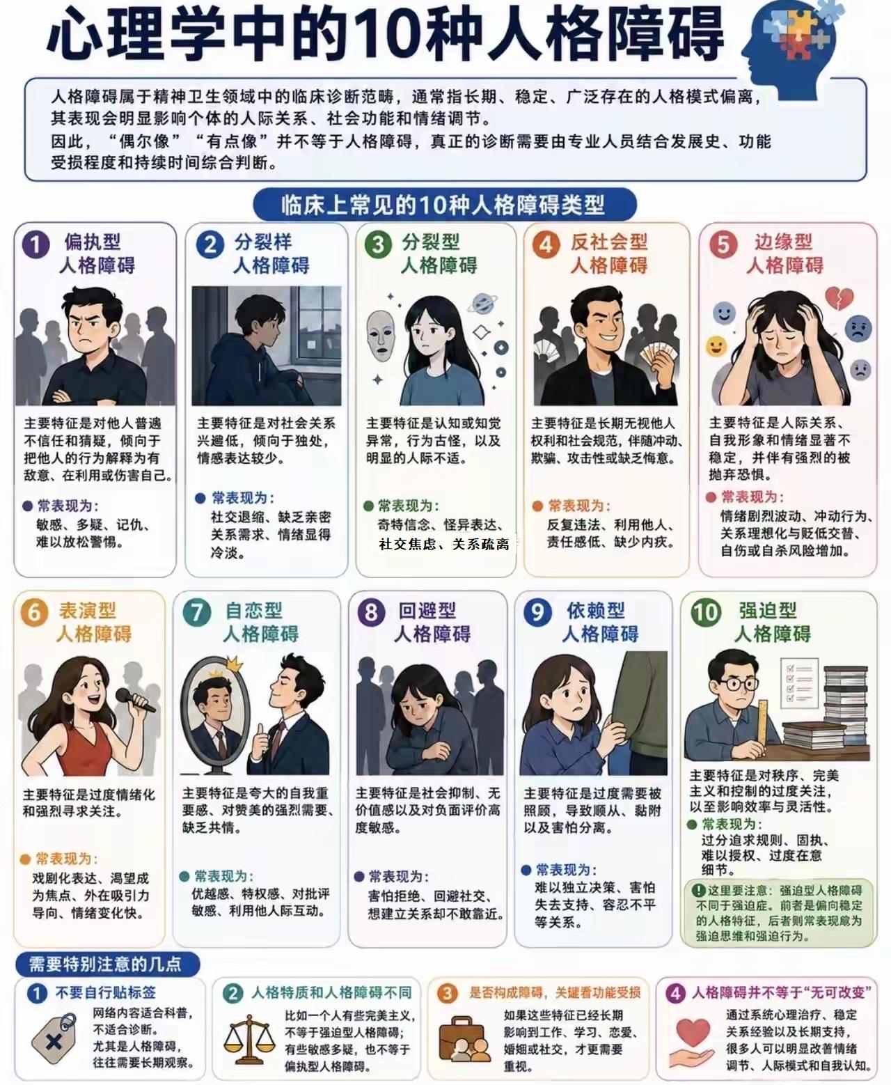10 种人格障碍，一文看懂区别 
很多人会用 “有点偏执”“有点社恐” 来形容自