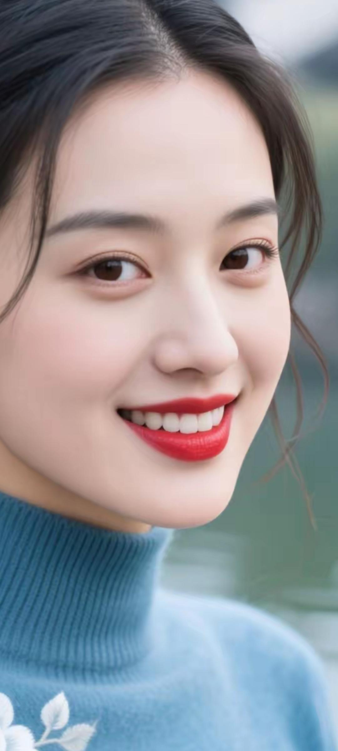 温柔微笑，冬日暖阳下的少女