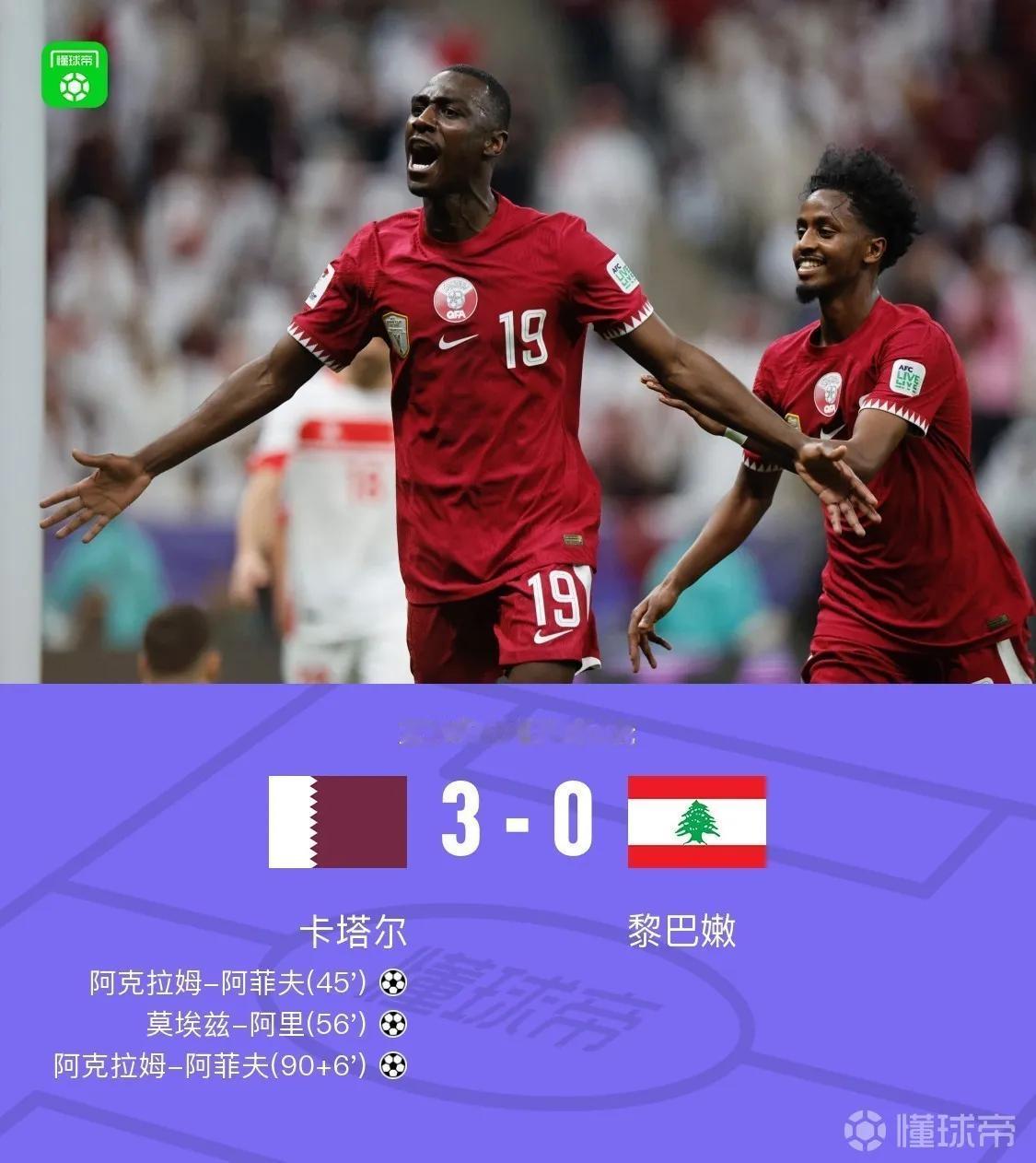 卡塔尔虽然世界杯表现糟糕，但是回到亚洲杯还是展现出了降维打击的实力。阿里和阿费夫
