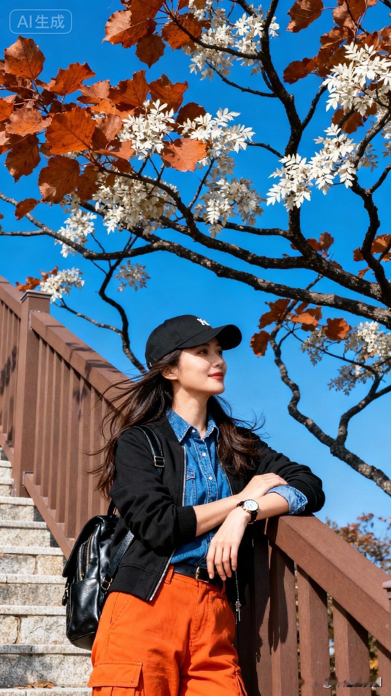 秋日穿搭指南：牛仔衬衫+橙色裤子，轻松自在，享受阳光！🍂🌞