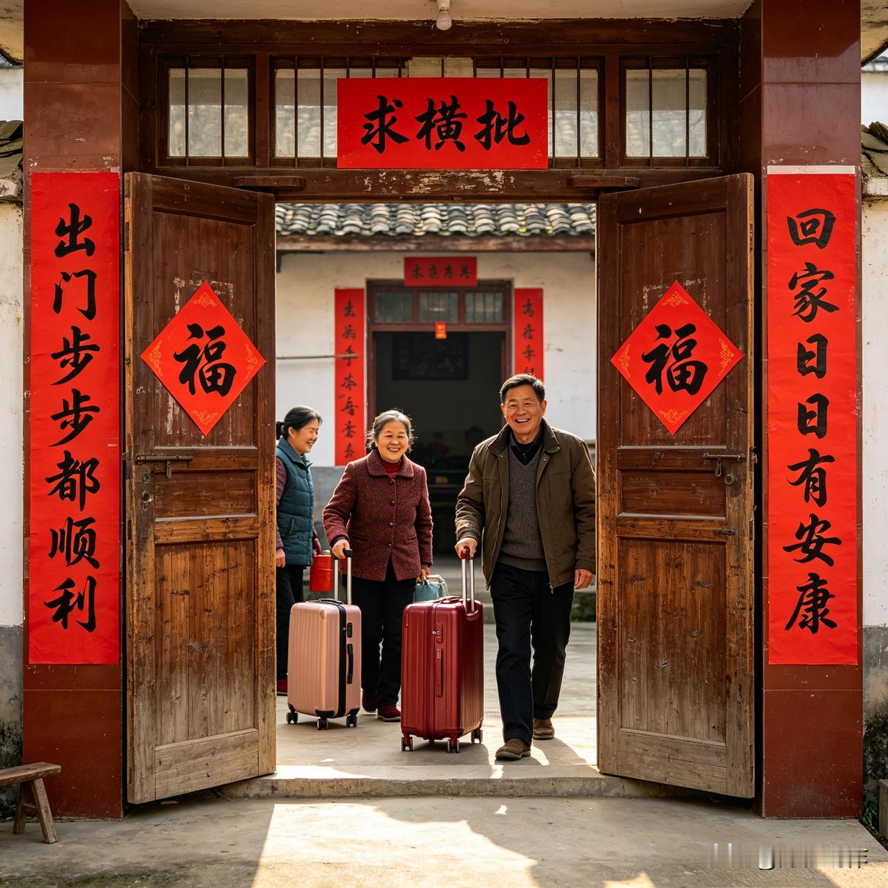 上联：出门步步都顺利
下联：回家日日有安康
 
这副联满是生活的美好期许，“出门