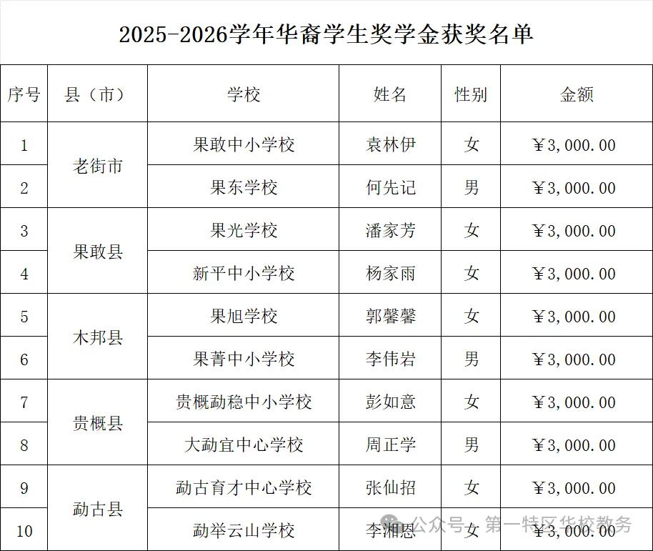 昆明华文学校为缅北10名成绩优异的学生每人发放了3000元奖学金，合计发放300