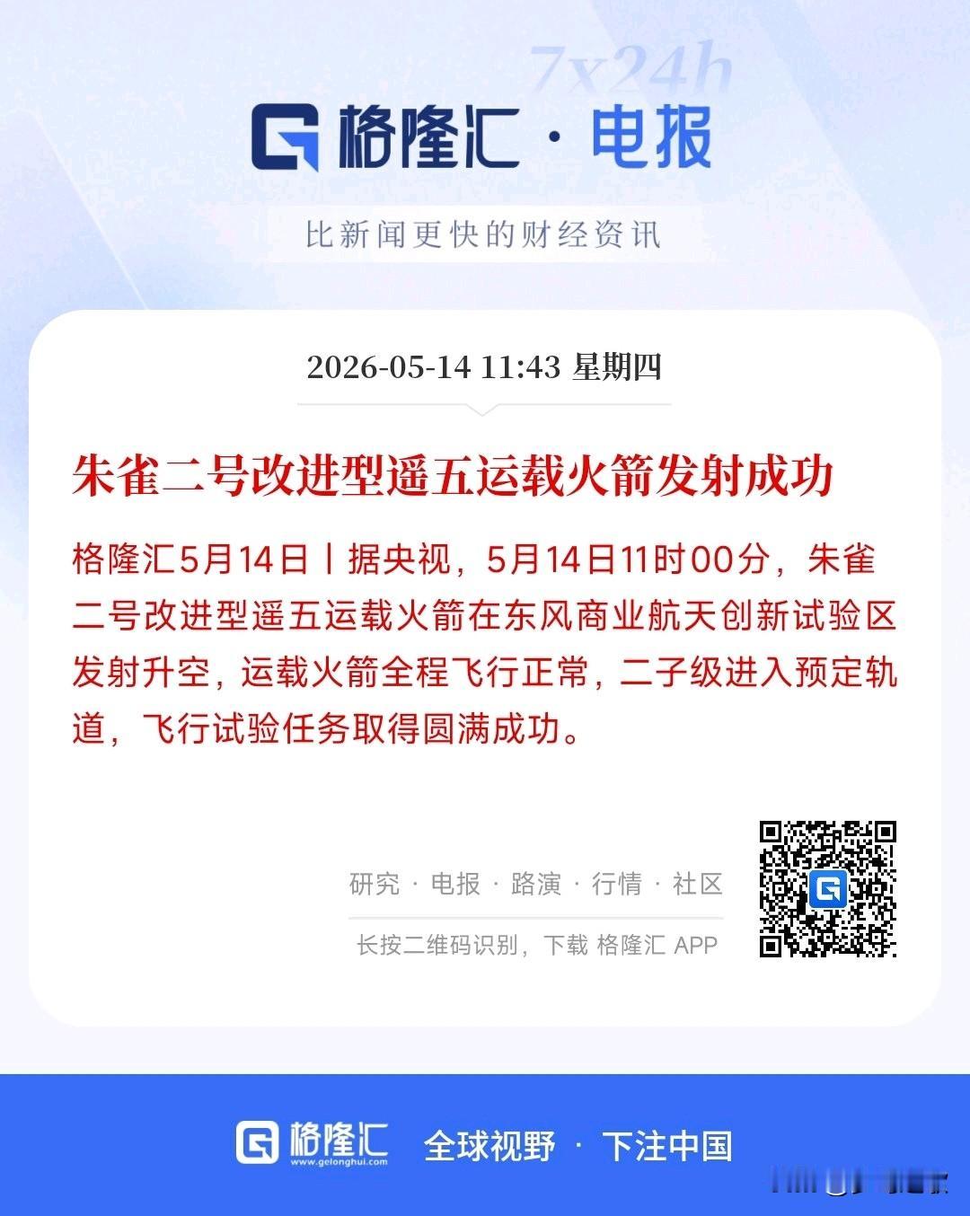 A股中午收盘后，商业航天板块迎来重磅利好消息
最新消息，朱雀二号发射成功，预示着