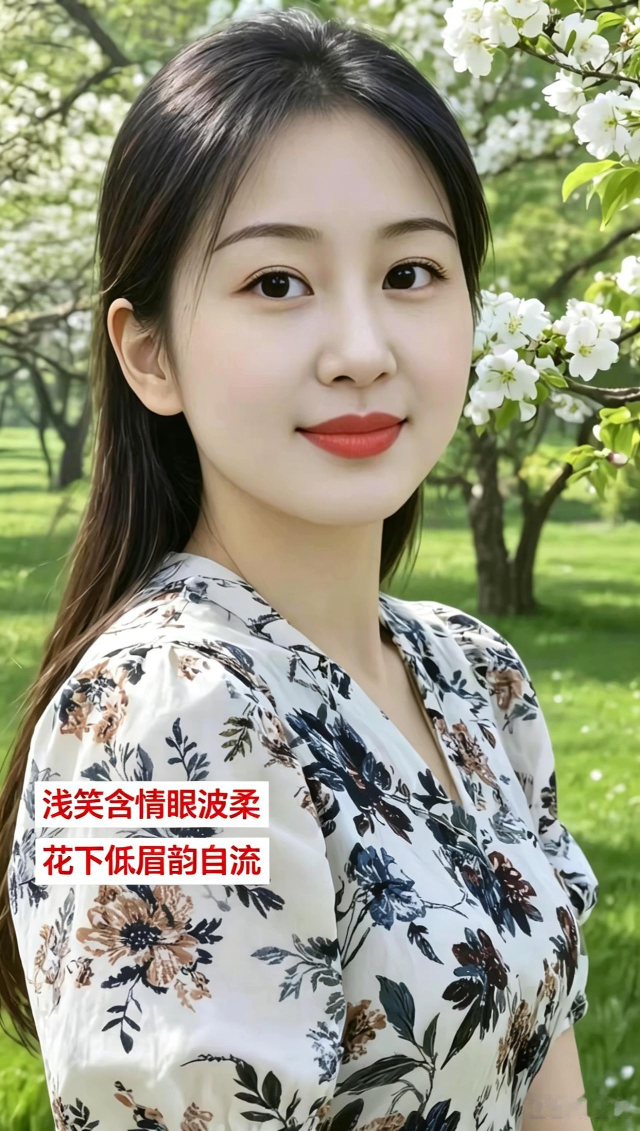 这位姑娘在花丛中微笑。美女微笑花 大家评论写诗表意