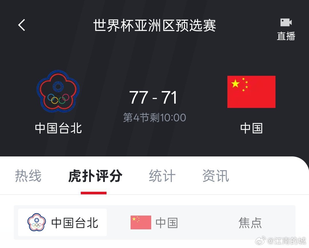 第三节比赛结束，中国男篮落后中国台北六分。。中国男篮vs中国台北男篮