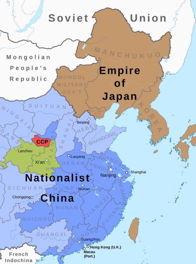 从图上那个小小的红色延安开始，
一步一步走向全国，
又一步一步走到今天，
想想真
