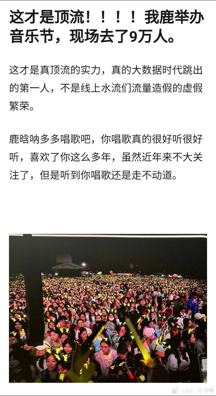 鹿晗音乐节现场观众人数超9万。 