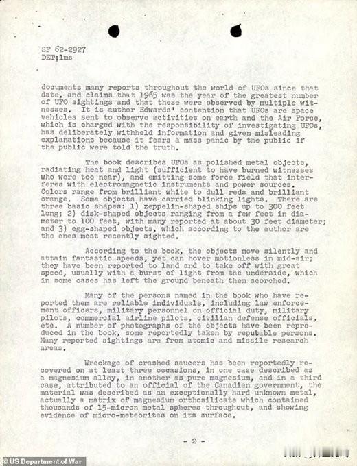 据《每日邮报》，FBI关于不明飞行物的档案变得更加离奇

一份1966年直接发给