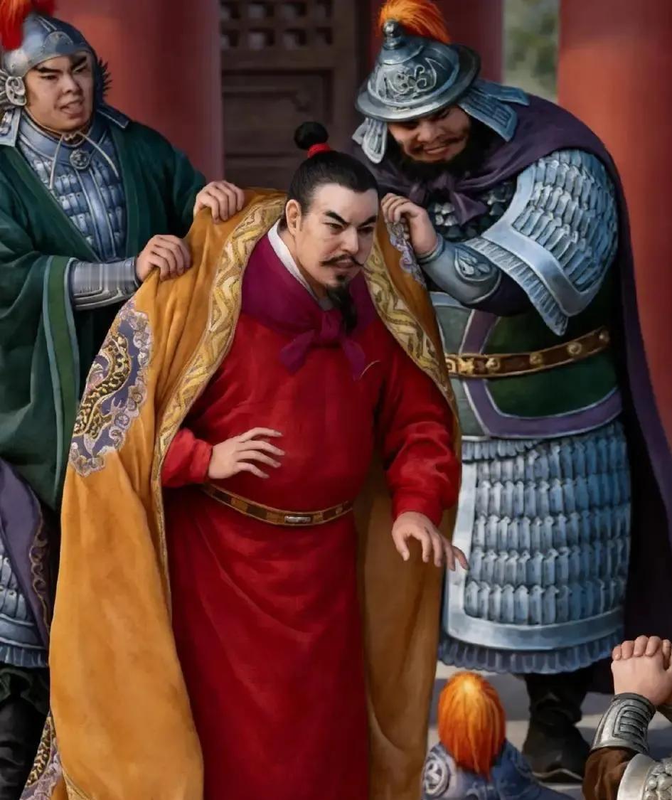 960年，赵匡胤黄袍加身，带八百精锐冲进皇宫，符太后将幼帝柴宗训护在身后，质问道