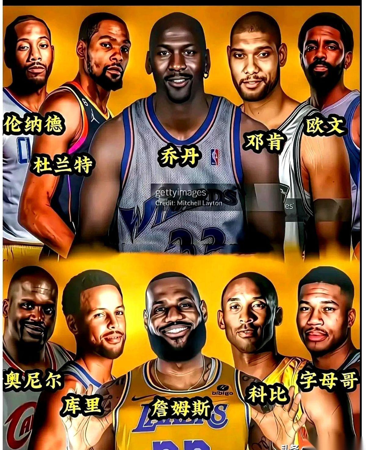 把乔丹拉出来，给他配上科比、杜兰特、邓肯、欧文这四个历史级的队友……
然后告诉他