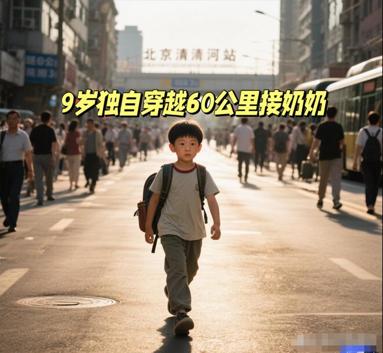 9岁的孙子，独自一个人走了60公里，倒了3次公交、地铁，来北京清河火车站接奶奶回