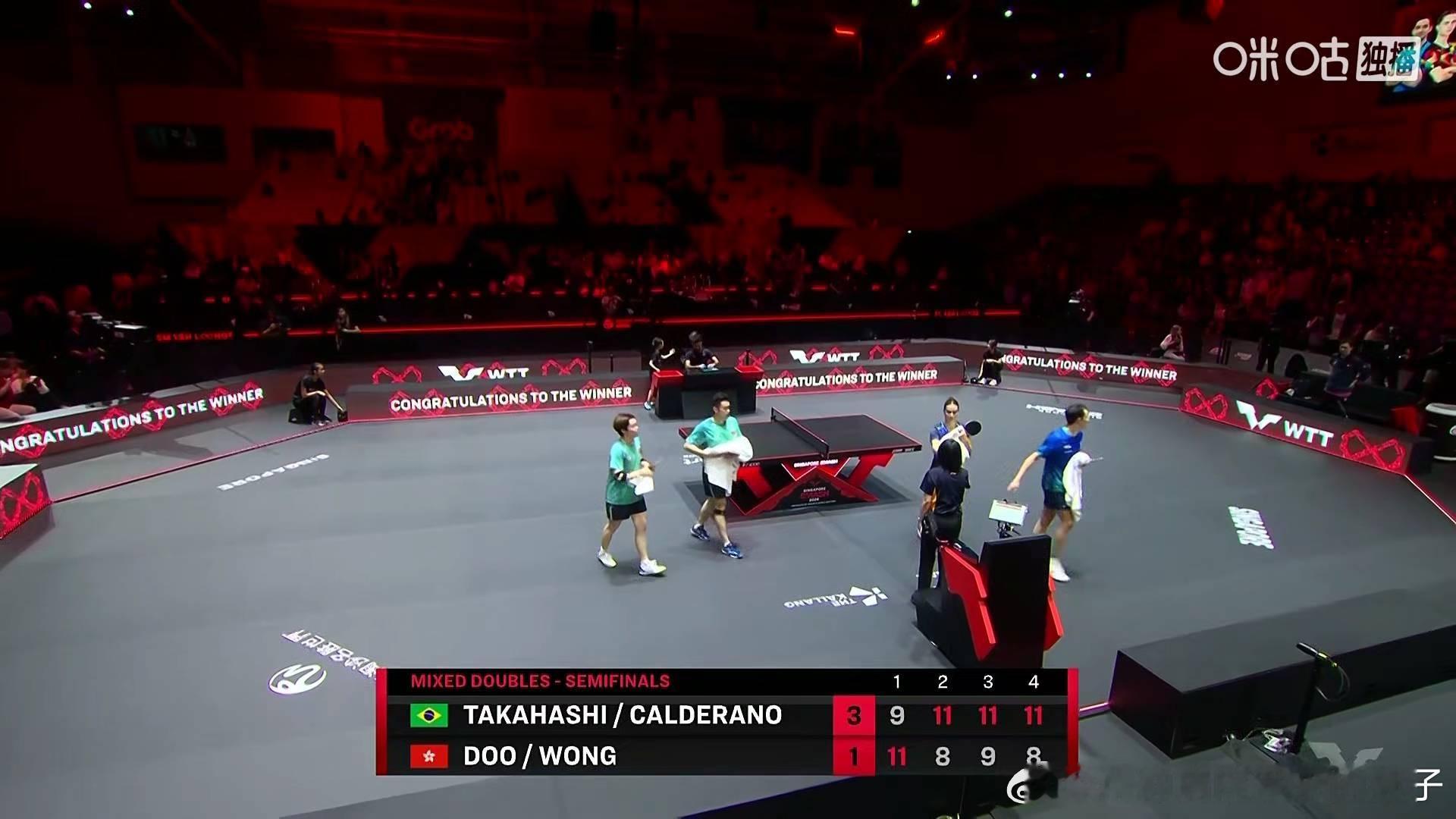 雨果布鲁纳3比1黄镇廷杜凯琹（-9，8，9，8）晋级2026WTT新加坡大满贯混