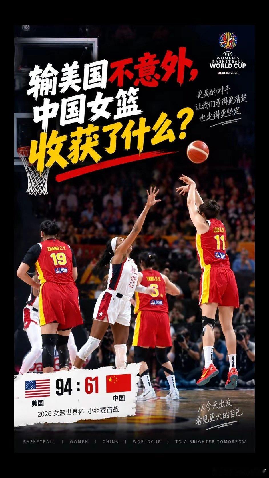 中国女篮61:94不敌美国，但比分并非唯一重点。张子宇18分钟砍下13分6篮板2