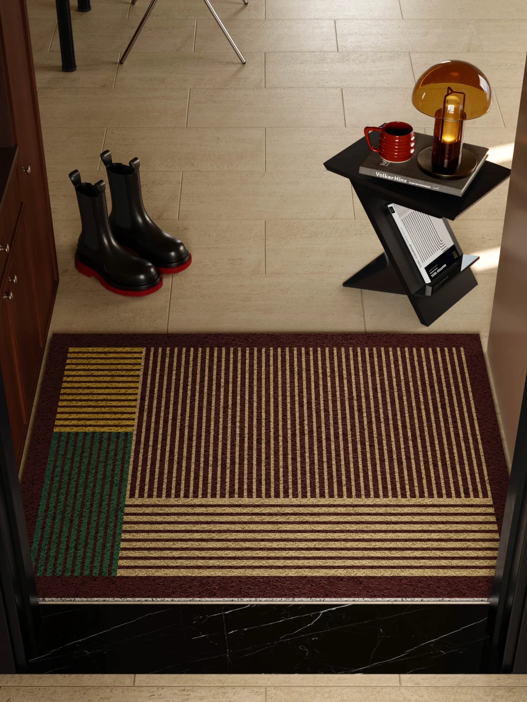 秋冬包豪斯玄关🔛时髦棕条纹🔗中古拼色地垫