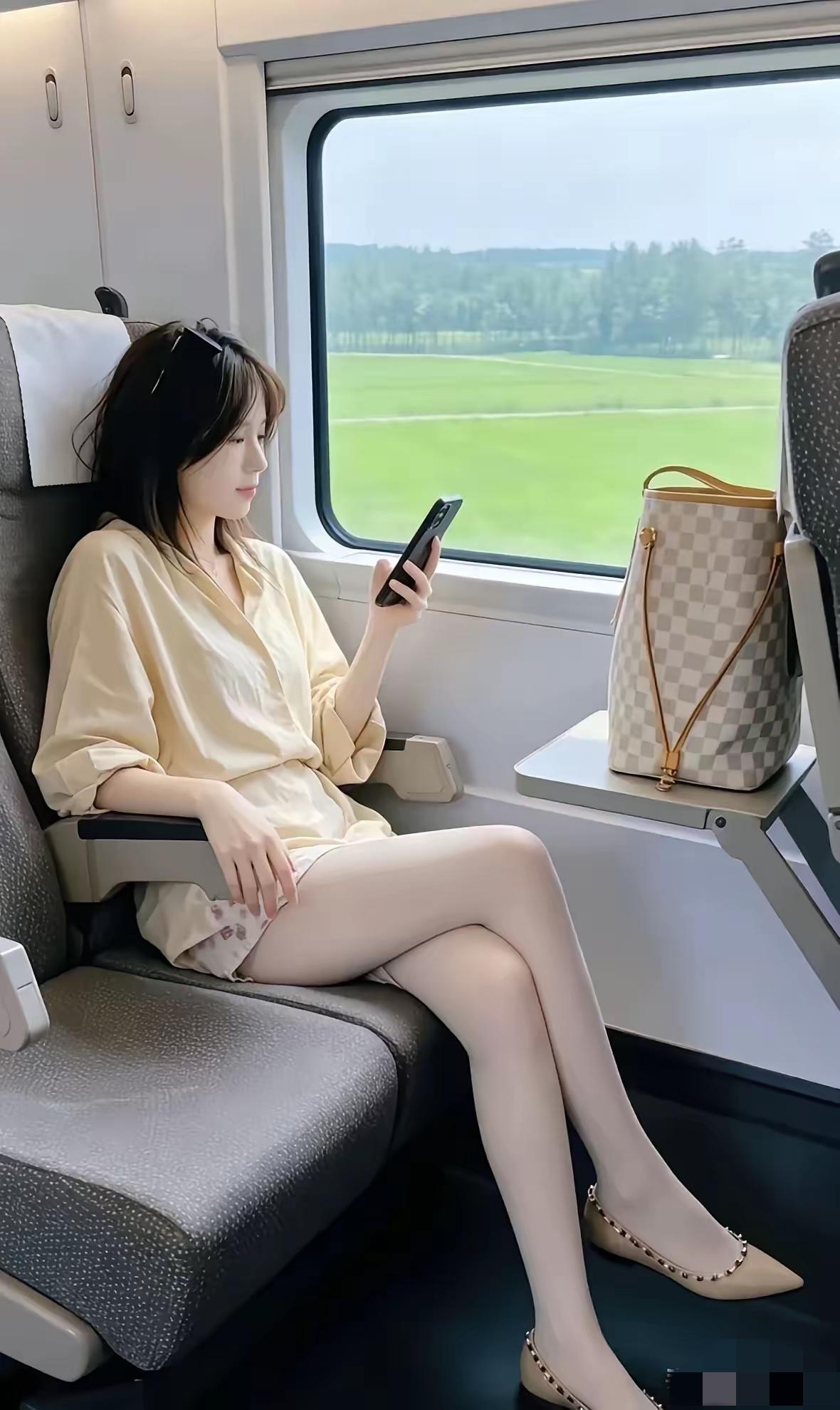 同事出差坐高铁，恰好和一位美貌女人并排而坐。同事竟不好意思坐下，打电话问我该怎么