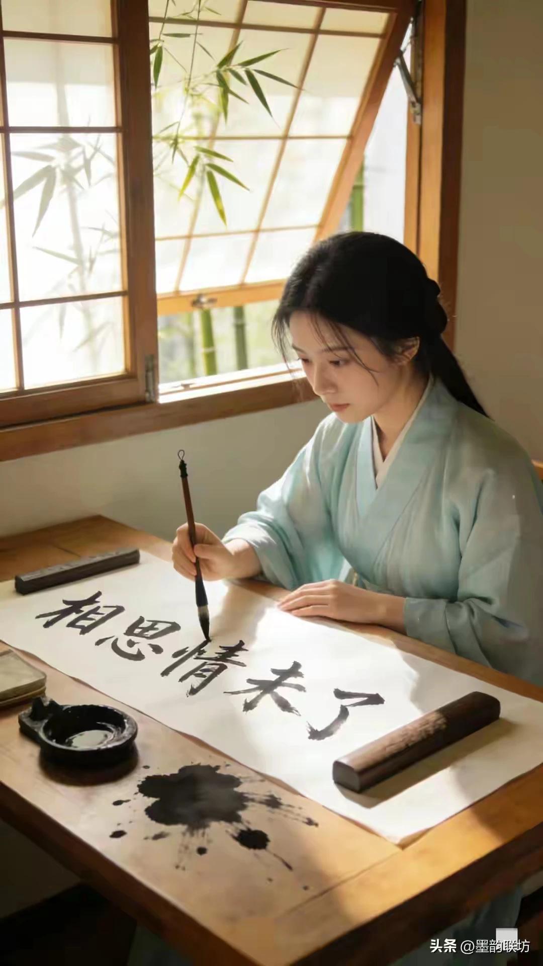 上联：墨写相思情未了，
下联：笔绘红豆意更浓。