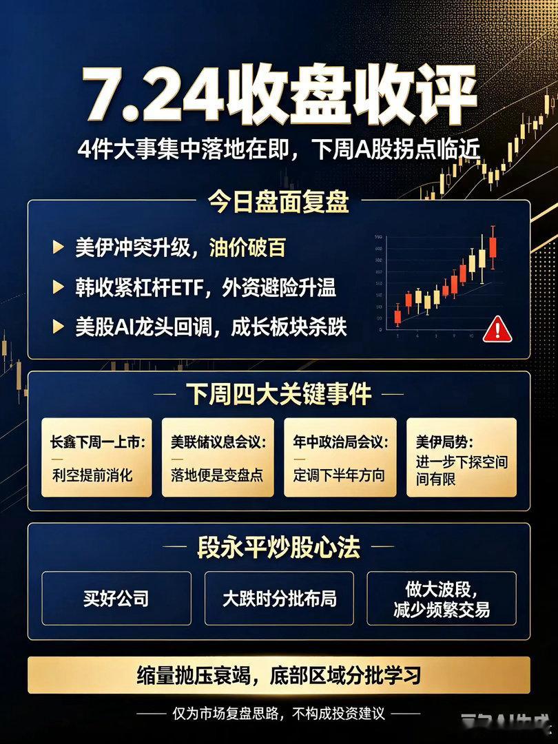 7.24收盘收评：4件大事集中落地在即，下周A股拐点临近，物极必反！一、今日盘面