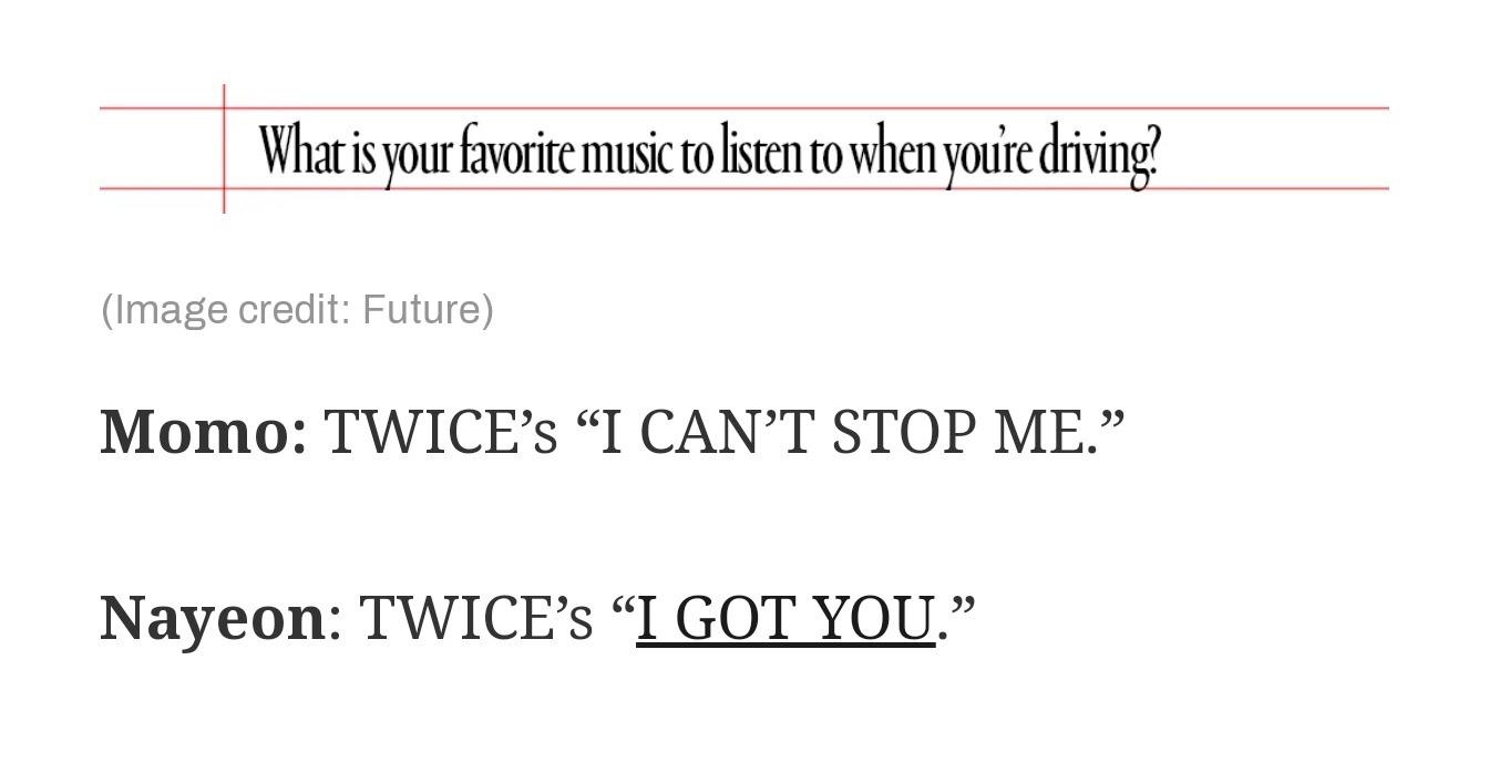 Q：自己开车的时候喜欢放的歌？🦝：TWICE的《I CAN'T STOP ME
