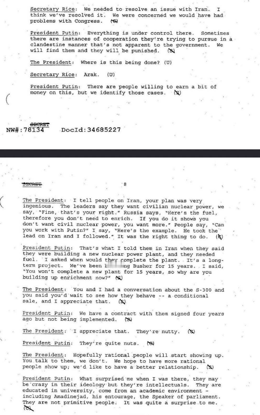 弗拉基米尔·普京在2000年代初期的一份新近解密的美国国家安全局文件中谈及伊朗问